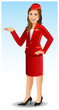 Attractive air-hostess in red uniform