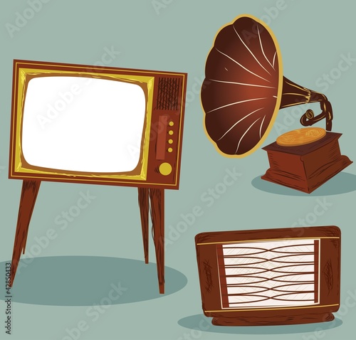 Vector: Retro TV , radio and gramophone Retro TV , radio and gramophone
