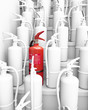 bunch of extinguishers, assembled on a stairway 3d rendering