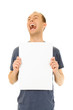 Photo: Man holding a white board Man holding a white board