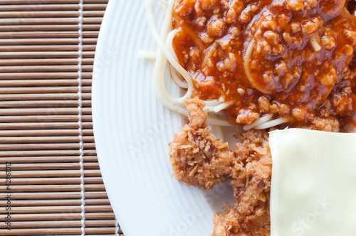 Photo: steak set with spaghetti tomato sauce steak set with spaghetti tomato sauce