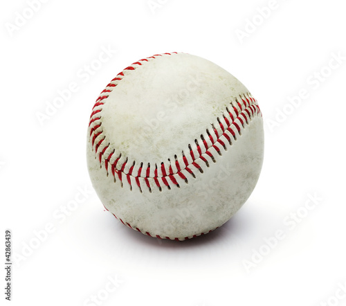 Photo: Grunge dirty baseball ball isolated on white background Grunge dirty baseball ball isolated on white background