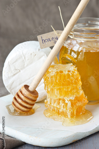 Photo: Cheese and honey. Cheese and honey.