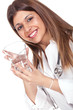 female doctor holding a glass of water