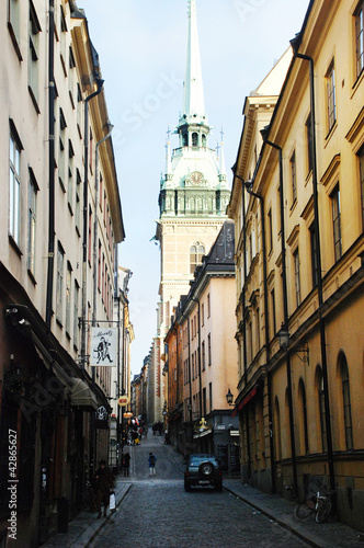 Photo: A beautiful old street view in Stockholm, Sweden A beautiful old street view in Stockholm, Sweden