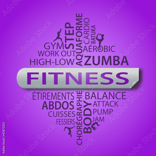 Illustration: nuage de mots fitness fond violet nuage de mots fitness fond violet