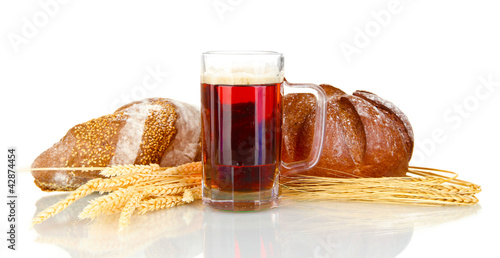 Photo: glass of kvass with bread isolated on white background glass of kvass with bread isolated on white background
