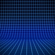 Blau leuchtendes Gitter auf gebogener Bühne 3D
