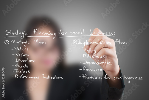 Photo: Business lady write strategic planning on the whiteboard. Business lady write strategic planning on the whiteboard.