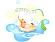 Man and woman on  paper boat
