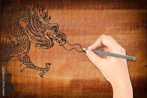 Photo: Hand drawing chinese style dragon statue. Hand drawing chinese style dragon statue.