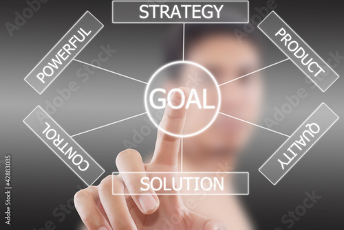 Photo: Businessman pushing plan to goal. Businessman pushing plan to goal.