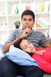 Photo: Young beautiful woman sleeping in lap her boyfriends Young beautiful woman sleeping in lap her boyfriends