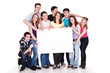 Foto: smiling group of friends with banner smiling group of friends with banner