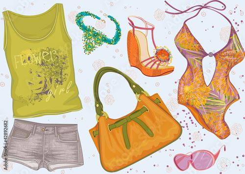 Vector: Collection of women's summer clothing Collection of women's summer clothing
