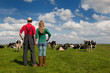 Typical Dutch landscape with farmer couple and cows