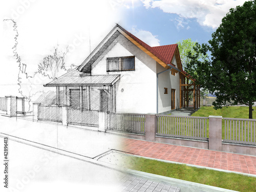 Illustration: Illustration of an idea and implementation of house Illustration of an idea and implementation of house
