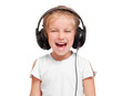 little girl with headphones