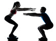 coach man woman exercising squats on bosu