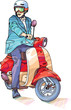 Vektor: Smiling man in a suit is riding the bright scooter. Smiling man in a suit is riding the bright scooter.