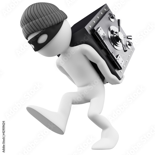 Illustration: 3D white people. Bank robber 3D white people. Bank robber