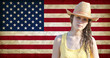 Cowgirl against American flag