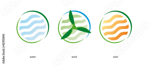 Vector: Windkraft Wasser Solar Klima Windrad Kälte Logo Signet Windkraft Wasser Solar Klima Windrad Kälte Logo Signet