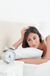 Close-up of a brunette needs to wake-up 