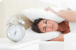 Rude awakening for a brunette with her alarm clock
