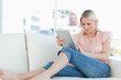 Blonde using a touchpad