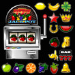 A vector slot fruit machine with cherry winning on cherries and