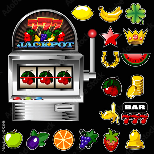 Vector: A vector slot fruit machine with cherry winning on cherries and A vector slot fruit machine with cherry winning on cherries and