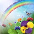 Vector: Floral background,rainbow, colorful pansies flowers Floral background,rainbow, colorful pansies flowers