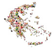map of greece with a lot of people portraits
