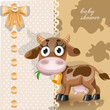 Delicate  baby shower card with cute baby cow