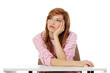 Foto: Young beautiful woman is sitting and thinking. Young beautiful woman is sitting and thinking.