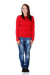 Photo: Serious young woman is standing straight Serious young woman is standing straight