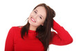Photo: Young happy woman is smiling with hand in her hair. Young happy woman is smiling with hand in her hair.