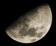 Moon through a telescope showing craters and seas