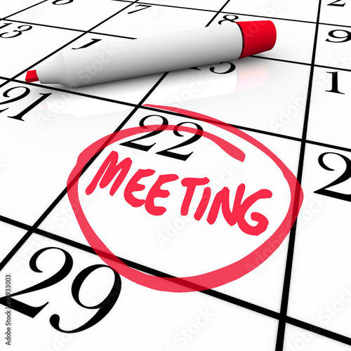 Illustration: Meeting Word Circled on Calendar Red Marker Meeting Word Circled on Calendar Red Marker