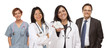 Hispanic Female Doctor or Nurse with Baby Shoes and Support Staf