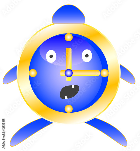 Vector: Alarm clock blue with surprise on his face. Alarm clock blue with surprise on his face.