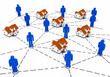 Real Estate Market, blue and red house network