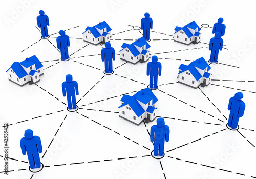 Illustration: Real Estate Market, blue network Real Estate Market, blue network