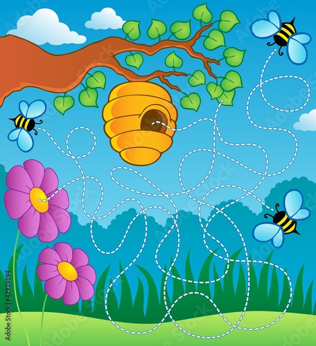 Vector: Bee theme maze Bee theme maze