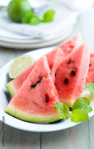 Photo: Sliced water melon on a plate Sliced water melon on a plate