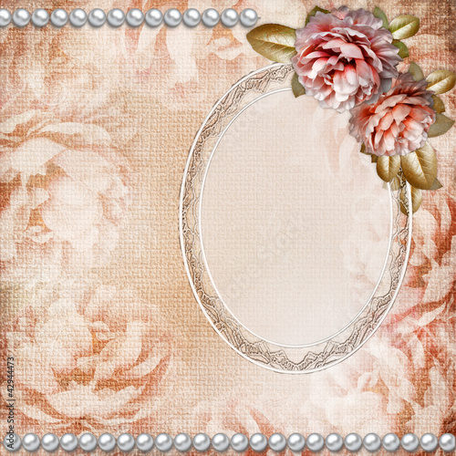 Illustration: Grunge Beautiful Roses Background With Oval Frame ( 1 of set) Grunge Beautiful Roses Background With Oval Frame ( 1 of set)