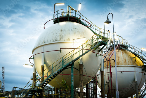 Photo: Two sphere gas storages in petrochemical plant Two sphere gas storages in petrochemical plant