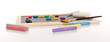 Schultafel mit Kreiden und Buchstaben / Blackboard with chalks a