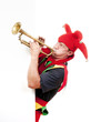jester blowing trumpet